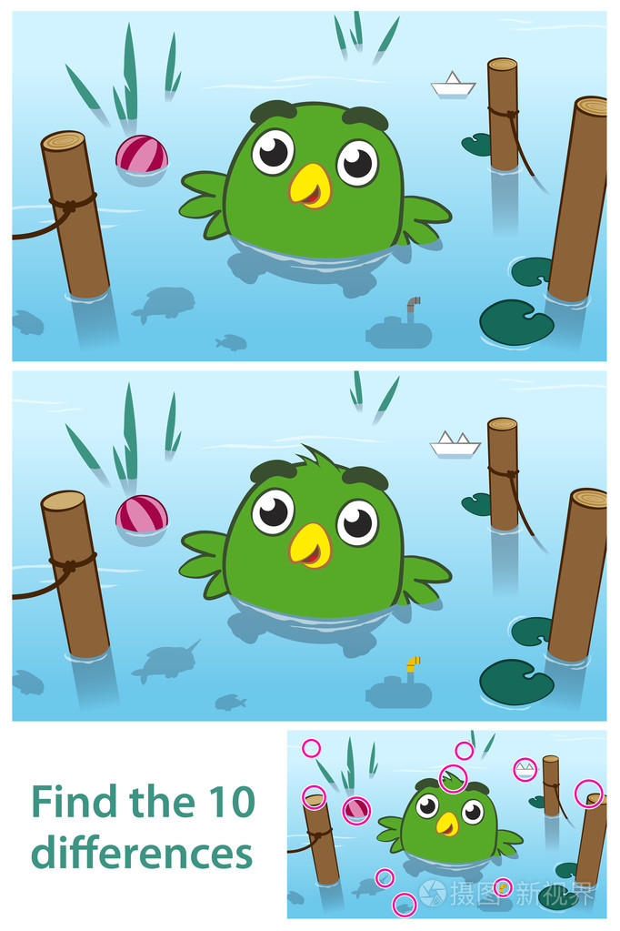 湖中一只鸟的有趣的孩子之谜插画-正版商用图片1h8335