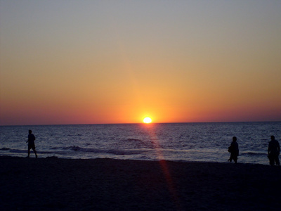 日落海滩太阳水天气海砂波