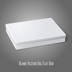 空白的白色扁平封装盒躺在孤立的灰色背景。为设计和品牌。矢量