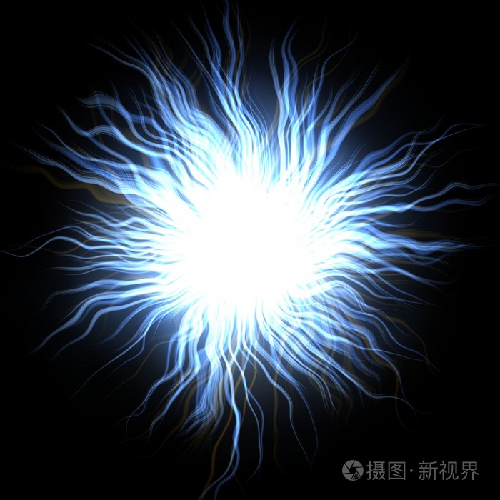 明亮的蓝色光爆炸的烟花,在黑色背景中的巨大能量释放