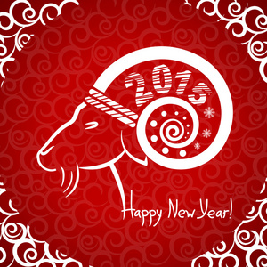快乐新的一年红卡与山羊角