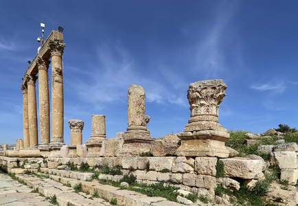罗马废墟在杰拉什 杰拉什的古代，约旦城市首都和大城市的约旦杰拉什省