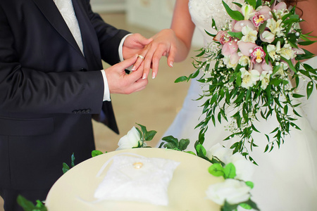 婚礼上，新娘和新郎交换戒指