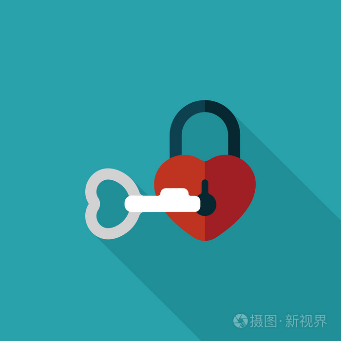 情人节的情人锁平图标与长长的影子,eps10