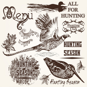 矢量集合手绘制的动物狩猎季节设计