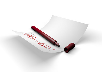 红笔和签名的纸