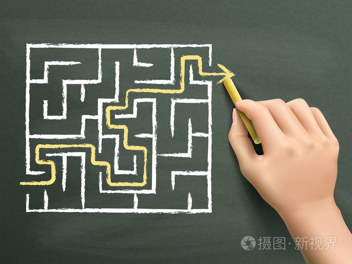 黄色箭头会通过手工绘制的迷宫插画-正版商用图片1he9