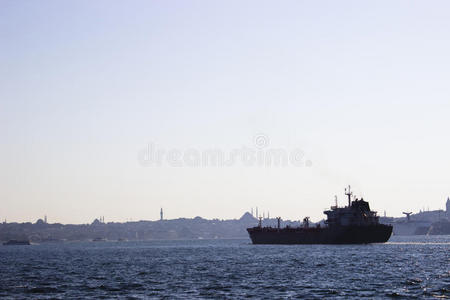 博斯普鲁斯海峡上的集装箱船