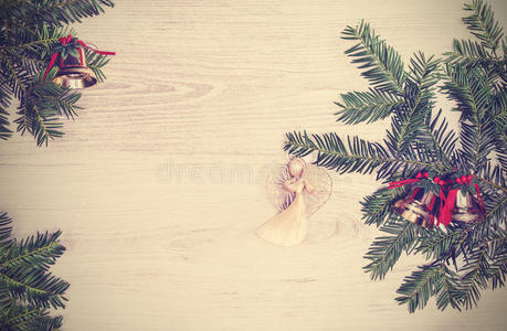 复古圣诞背景，木板装饰。