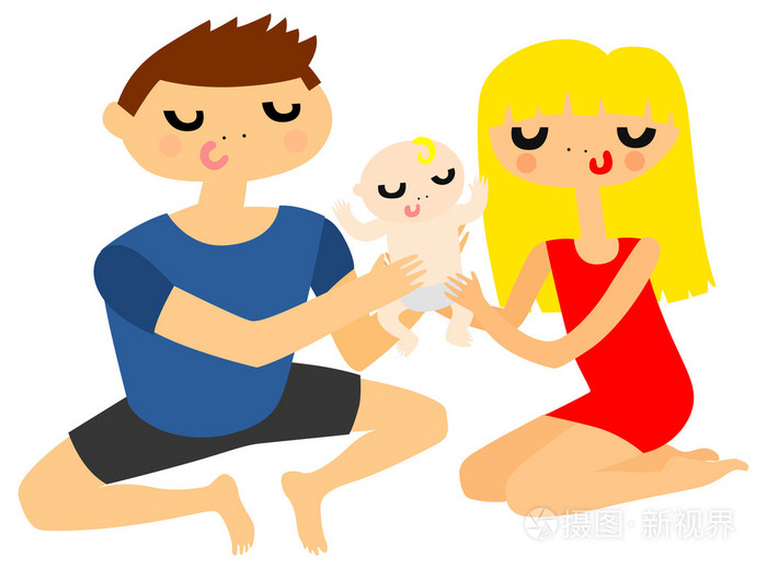 年轻父母抱着刚出生的婴儿