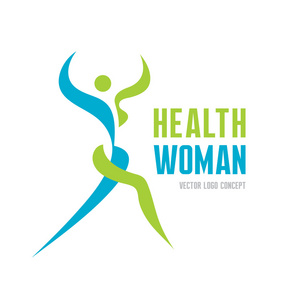 健康的女人   矢量标志的概念。抽象的人类图。人的性格的插图。矢量标志模板。人类的标志。人类的图标。体育和健身的标志。健康和