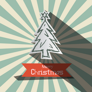 复古圣诞矢量卡与纸树