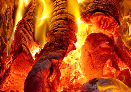 燃烧木材是桦木在壁炉火炉图片