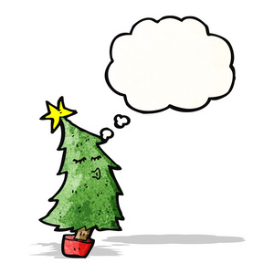 卡通圣诞树与思想泡泡图片