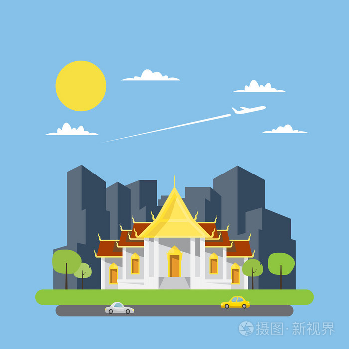 泰国寺庙的平面设计插画-正版商用图片1htthm-摄图新