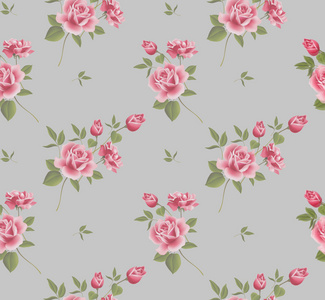 美丽无缝花卉图案，花卉矢量图。优雅壁纸与粉红玫瑰的花香背景