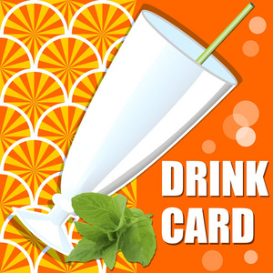 新鲜的橙汁饮料卡与玻璃和薄荷枝