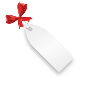 纸礼品卡与红色蝴蝶结矢量图标