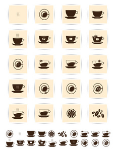 矢量棕色咖啡图标集。杯咖啡图标