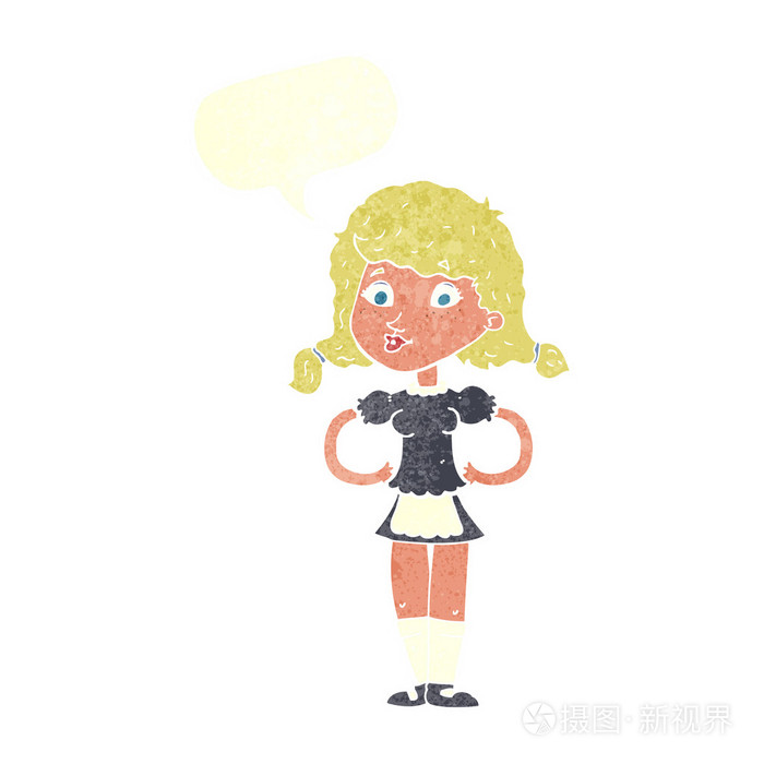讲话泡泡卡通快乐女服务员的女人