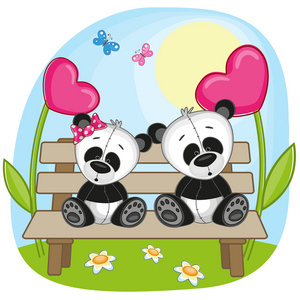 可爱的情侣熊猫