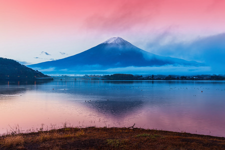 在 Kawakuchiko 湖富士山