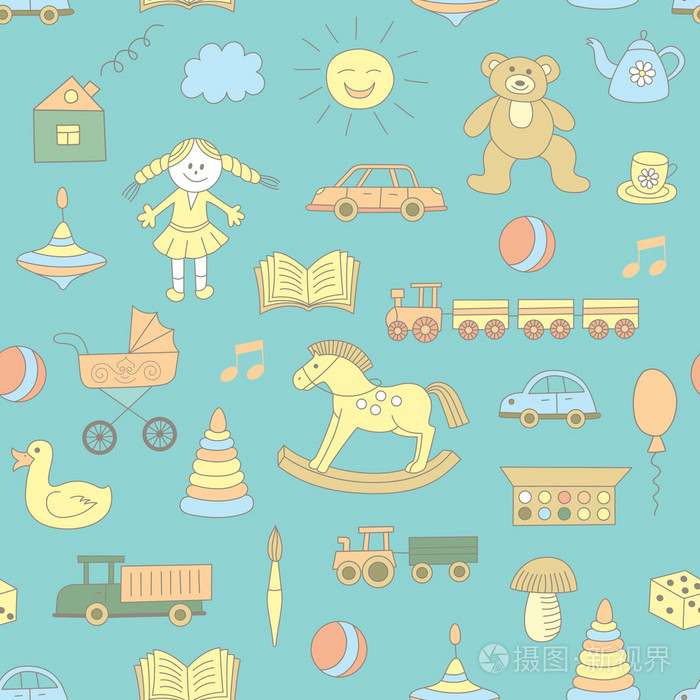 炫彩无缝花纹,幼稚的玩具插画-正版商用图片1hyw7k-摄图新视界