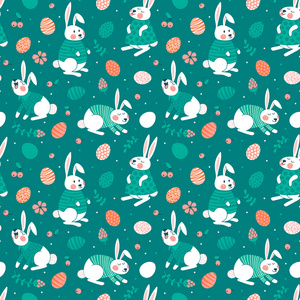 快乐的复活节无缝模式与可爱的兔子和鸡蛋