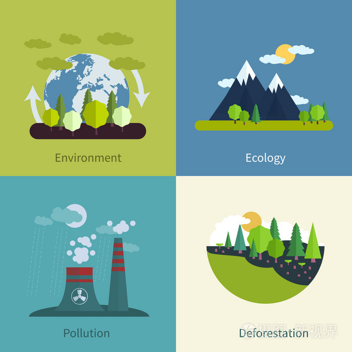 环境, 生态, 污染, 森林砍伐的图标