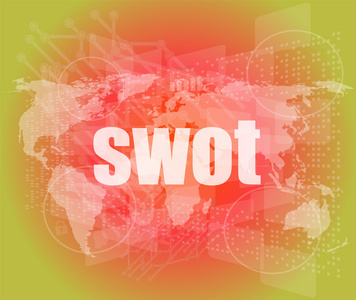 swot word 在触摸屏幕上，现代虚拟技术背景