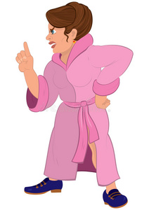 卡通愤怒的女人穿着粉红色的长袍和蓝色的鞋子