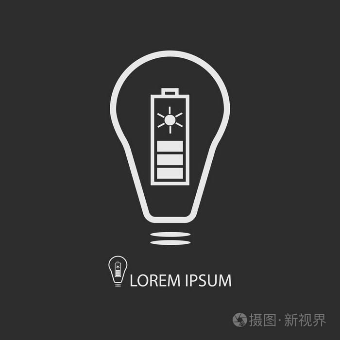 与太阳能电池在暗灰色的背景上的白色灯泡