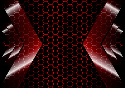 箭头和六角网格的红色背景背景
