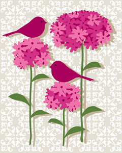 粉红色的花与鸟