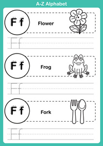 字母 a 到 z 操与卡通词汇为着色书