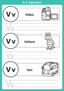 字母 a 到 z 操与卡通词汇为着色书
