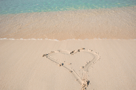 在岸边的沙滩上画一颗心