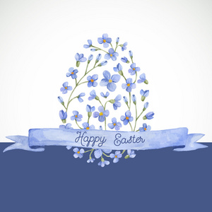 快乐的复活节贺卡。用鲜花的水彩复活节彩蛋。