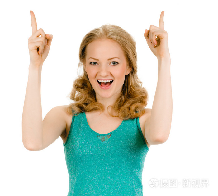 尤里卡女人与理念提高她的手指