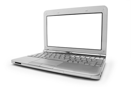 用白色的显示器的笔记本电脑