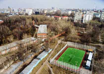 莫斯科航空倾斜移位全景，小足球体育场