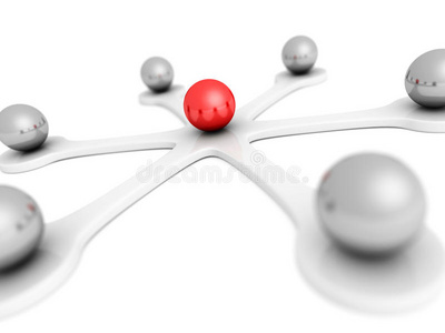 网络的三维红色先导球体。领导沟通理念