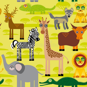 无缝图案背景与非洲动物。