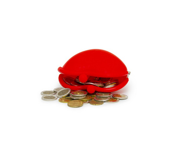 荷包红和白色背景上的硬币