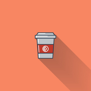 咖啡杯平面图标与长长的影子
