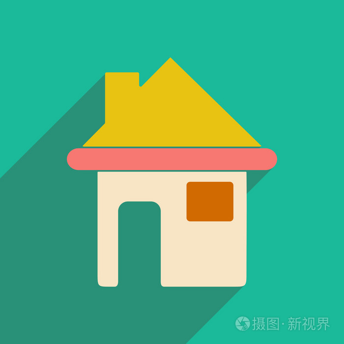 平与阴影图标和移动应用的房子