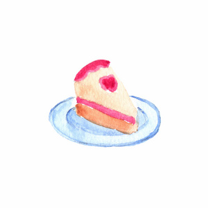切片或一块生日蛋糕。在白色的背景，水彩对象水彩画。矢量图