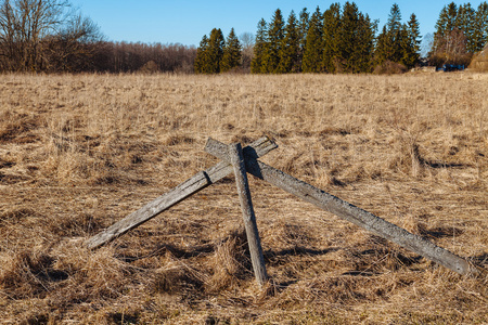 古老的木栅栏，在字段中，爱沙尼亚