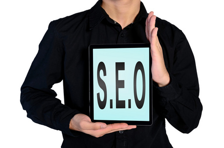 Seo 在平板电脑上的词插画