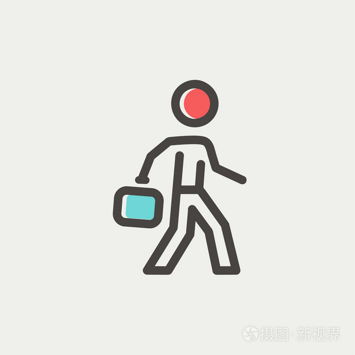 人走路用公文包细线图标
